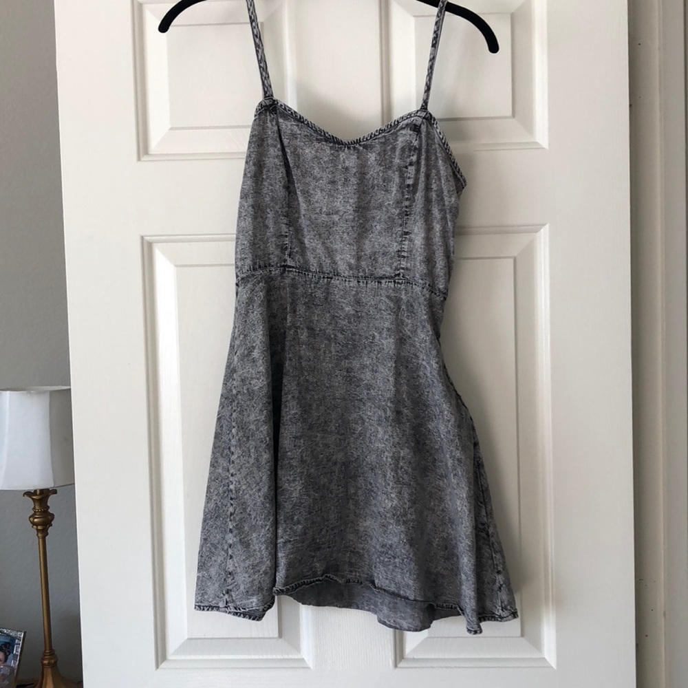 Distressed denim gray dress